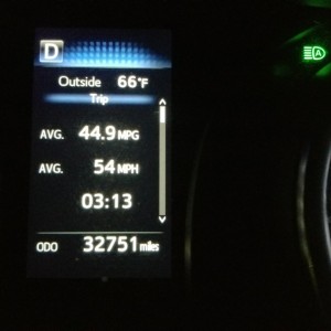 Gas mileage in wife's Camry. 3:13 trip