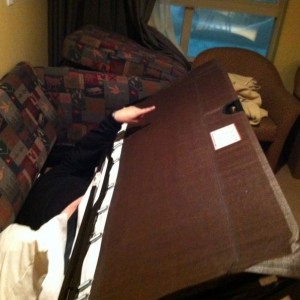 Was chillin' on the hide-a-bed ad my buddy tried to fold me up in it..