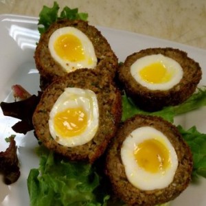 Scotch eggs. Wrapped in pork. Breakfast of champions.... Not quite