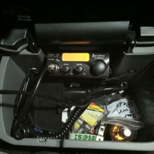 Cb inside center console with external speaker up front