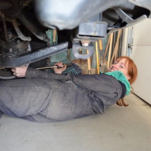 My wife installing the Front Diff drop