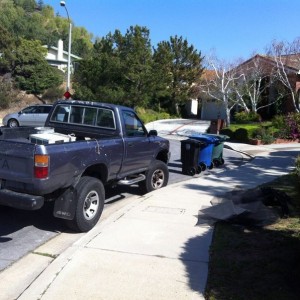 He's gonna have to cut that dish in tiny pieces to fit in his truck