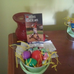 Bravest tix for Easter front row behind the dugout, best parents ever.