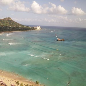 Waikiki & the sand replenishment project (barge pumping out sand to sho