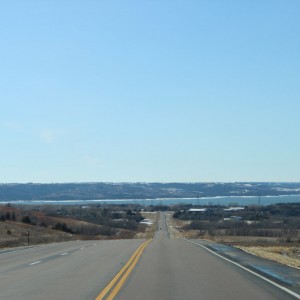 Missouri river and Fort Randall dam up ahead ... South Dakota