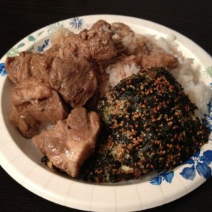 Pork Adobo & Wasabi-Mayo Furikake Crusted Salmon :)