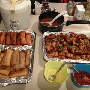 Here's tonight's spread. Banana lumpia, beef n veg lumpia, and mo