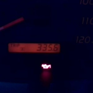 Light came on at 318.7 miles. Needle almost on the empty line.