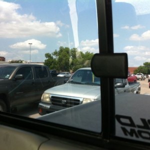 Two Tacomas parked behind me on campus
