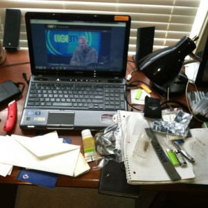 I made a mess of my desk! Cleaning it all out because spring semester is OV