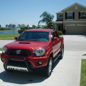 2012 Barcelona Red TRD Sport DC Debadged and mounted nerf bar