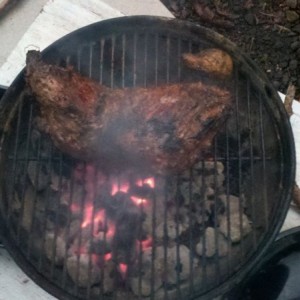 Bolting the foregrip on as the manfood cooks on the grillz yo Life is good