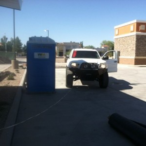 Using the Tacoma to pull in the lines for a panel