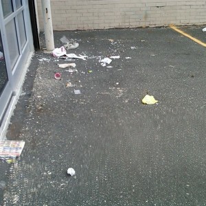 Gotta love trash day in Philly. Parking lot was clean this morning. Scum ba