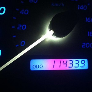 pink and blue odometer