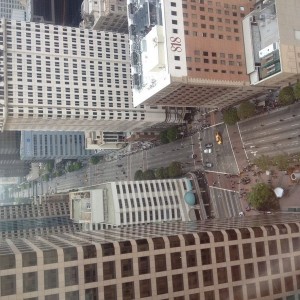View of Figeuroa St right before the Kings parade from office