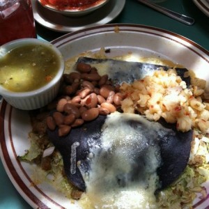 Father's Day lunch at The Shed in Santa Fe. Blue corn enchilada and ta