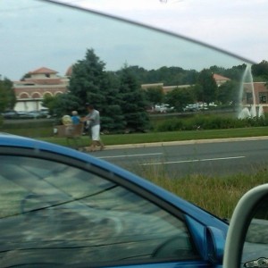 Walking on highway with baby in stolen shopping cart.....no where near groc