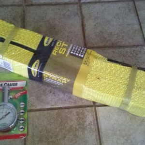 New tire guage and a 2 by 30ft recovery strap
