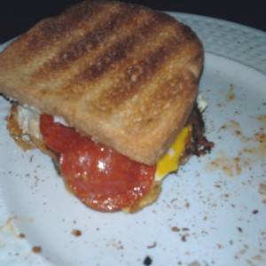 Cheese Burger with an egg and pepperoni soooo goooood