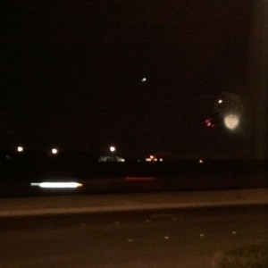 Epic moon (on left) with fireworks (everywhere else)