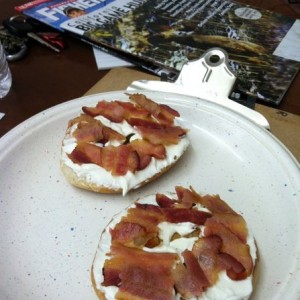 Bagel with cream cheese and bacon ftmfw. Y'all need to try that