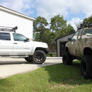 Up hill view of trucks