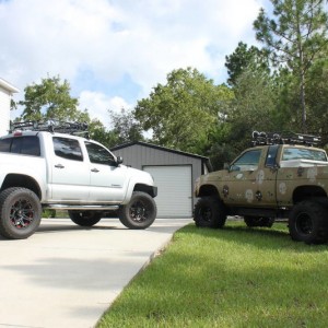 Rear view of trucks