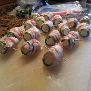 cream cheese stuffed bacon wrapped jalepenos!