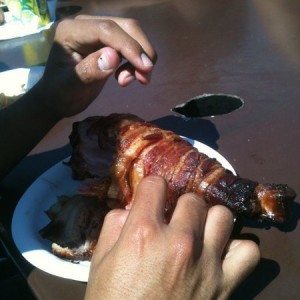 Bacon wrapped turkey leg