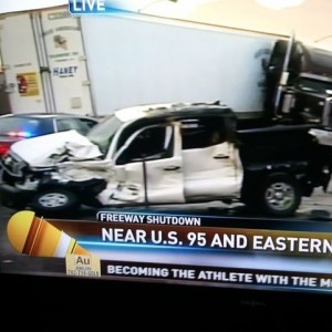 9 car accident this morning. No fatalities. 4 semi trucks included and this