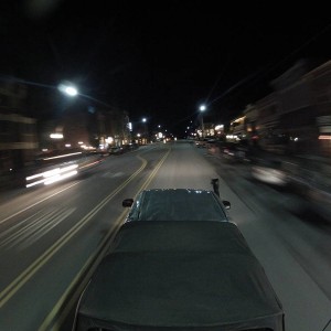 A night shot driving through the town of Ouray colorado