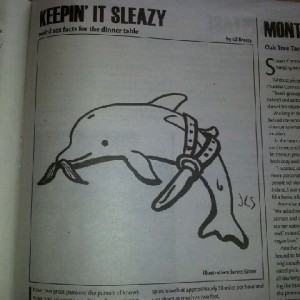 Oh look! A mustachiod dolphin with a strap on. It seems newspaper stories h