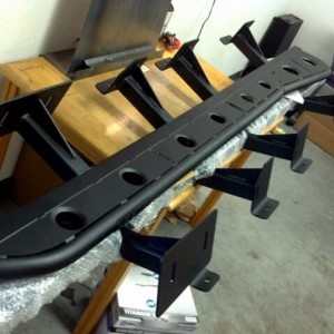 DCLB kickout sliders bolt on with filler plates powder coated Coal Black.