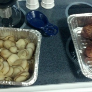 Taters and pork roasts fresh off the smoker.