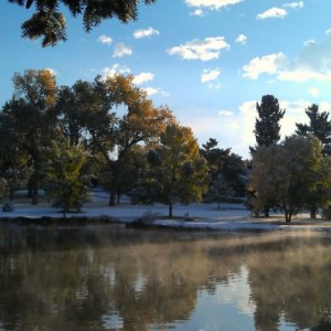 Our morning walk. First snow.