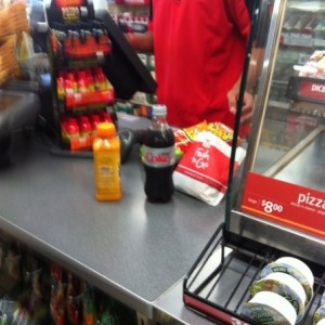 2 bags of Cheetos , 1 Diet Coke,1bag of small donuts, all for breakfast! If