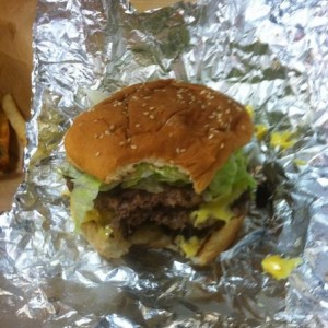 Bacon cheese burger at five guys.