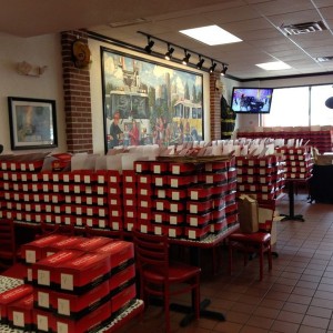 Firehouse making a crap ton of box lunches for utility workers. Just as man