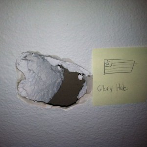 My room mate tripped on a flip flop and knocked this hole in the wall...all