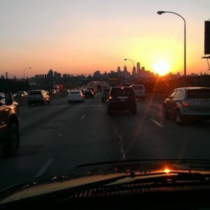 Woot no traffic and nice sunset over the shity