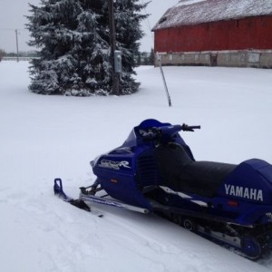 Just enough snow for a quick ride on the new sled. We're still getting