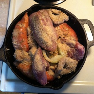 Wild game dinner... Stuffed pheasant, breaded squirrel and yams!! Yummy!!