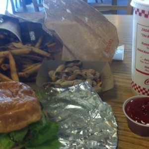 Bacon cheeseburger, fries and peanuts. Such a good lunch after last night..