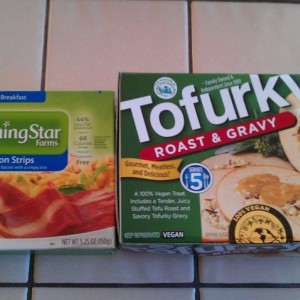 Veggy bacon wrapped tofurky? You bet yeah ;) happy thanksgiving!