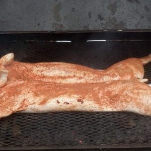 Graduation pig is in the smoker