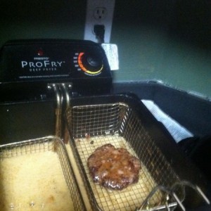 Fat. Deep fried hamburgers are really good!