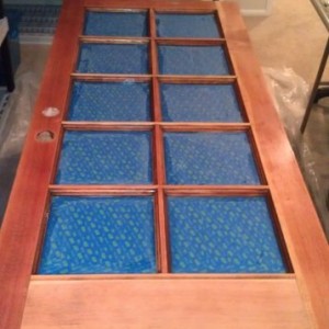 Door sanded and first coat of natural stain applied.