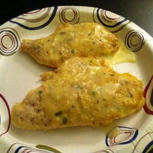 Paper plate cuisine! Chicken piccata!