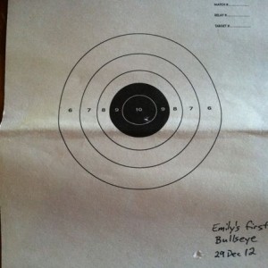 My 6 year old's first two shots ever at a paper target.
